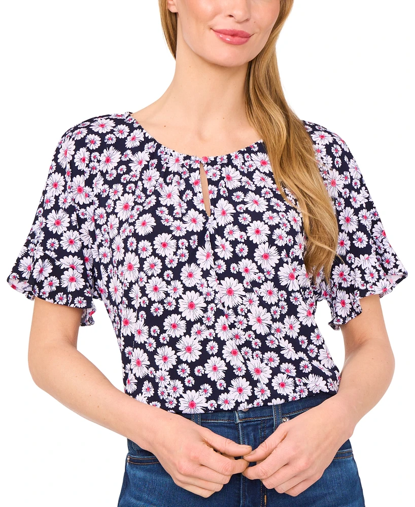 CeCe Women's Floral-Print Ruffle-Sleeve Blouse