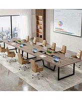 Tribesigns 94.5-Inch Conference Table for 10 People, Industrial 8 Ft Meeting Table with Two Grommets, Rectangular Podcast Training Table for Home Offi