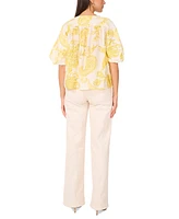 Vince Camuto Women's Printed Puff-Sleeve Button Top
