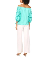 Vince Camuto Women's Linen-Blend Off The Shoulder Bubble Sleeve Tie Front Blouse