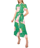 CeCe Women's Floral Print Button-Front Midi Shirtdress