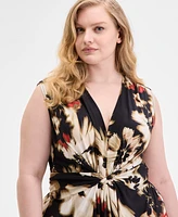Anne Klein Plus Printed Twist-Front Maxi Dress