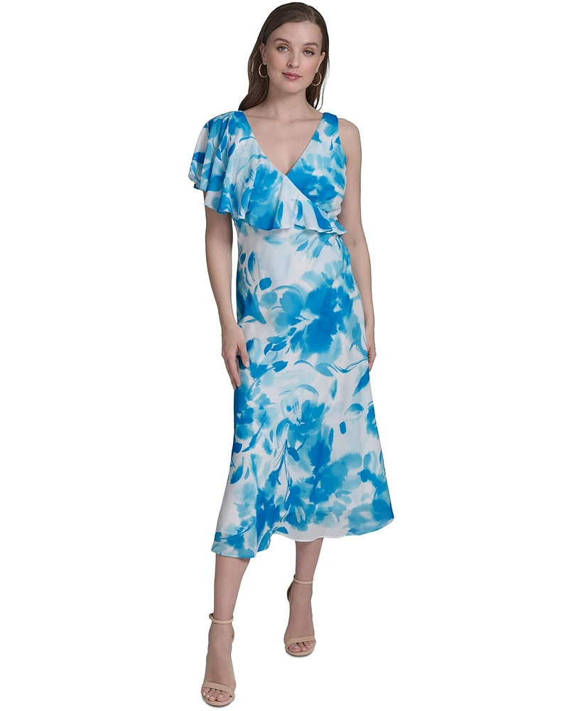 Halston Women's Floral-Print Ruffled One-Shoulder Dress