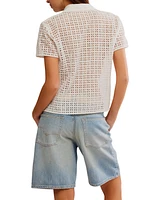 Free People Women's Anna Eyelet Polo Top
