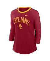 Nike Women's Crimson Usc Trojans 3/4-Sleeve Raglan Tri-Blend Top