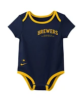 Nike Baby Boys and Girls Milwaukee Brewers Authentic Collection 3-Pack Bodysuit Set