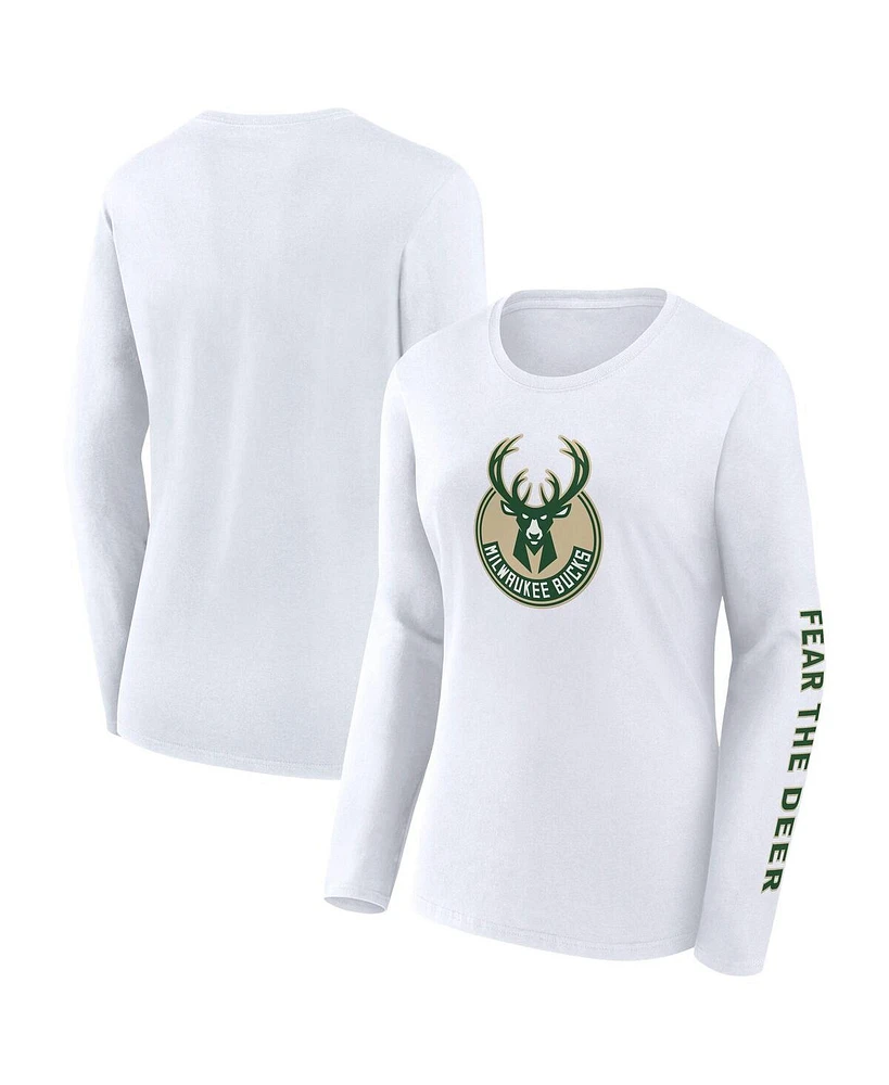 Fanatics Women's White Milwaukee Bucks Long Sleeve T-Shirt