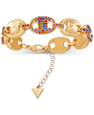 Guess Gold-Tone Rainbow Rhinestone Large Link Flex Bracelet