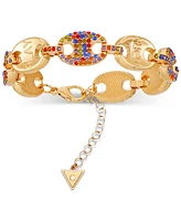 Guess Gold-Tone Rainbow Rhinestone Large Link Flex Bracelet