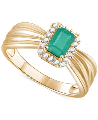 Emerald (5/8 ct. t.w.) & Diamond (1/6 Halo Ring 14k Gold (Also Ruby Sapphire)