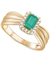Emerald (5/8 ct. t.w.) & Diamond (1/6 Halo Ring 14k Gold (Also Ruby Sapphire)