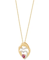 Lab Created Ruby (1/3 ct. t.w.) & Diamond (1/10 ct. t.w.) Heart Pendant Necklace in 14k Yellow Gold-Plated Sterling Silver, 16" + 2" extender