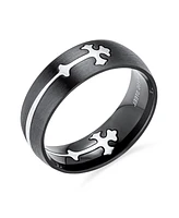 Bling Jewelry Religious Maltase Fleur De Lis Cross Black Puzzle Band Ring Silver Tone Stainless Steel