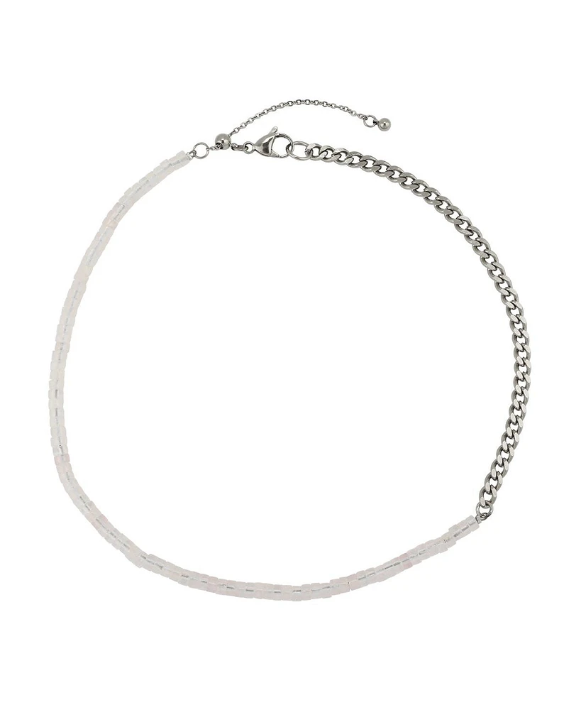 Non-Plated Stainless Steel Necklace with Rose Quartz Beads