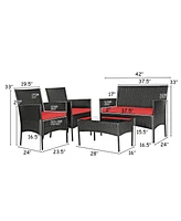 Costway 4 Pcs Outdoor Patio Rattan Furniture Set Table Shelf Sofa