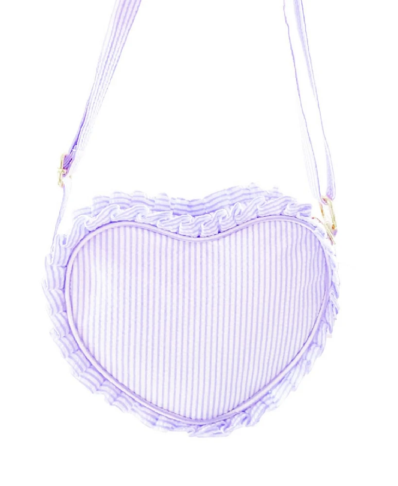Bits & Bows Girls Heart Purse in Lavender Seersucker