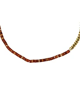 Gold-Plated Stainless Steel Necklace with Red Agate Beads