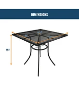 Square Metal Outdoor Patio Dining Table with 1.9 in. Umbrella Hole