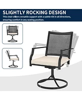 Outdoor Metal Swivel Chairs Set of 2 Patio Dining Chair with Cushion Furniture Set for Garden Backyard Bistro, Small Grid, Black