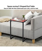 C-shaped Waterproof Outdoor Side End Table with Ceramic Top