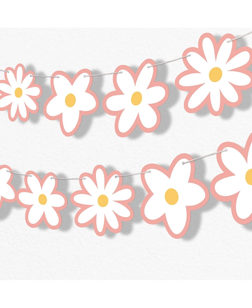 Pink Daisy Flowers Garland Banner, 30 Feet of Cord, 15 Daises