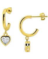 Giani Bernini Cubic Zirconia Heart Charm Half Hoop Earrings