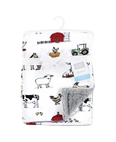 Hudson Baby Plush Blanket with Furry Binding and Back, Farm, One Size