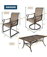 7-Piece Metal Outdoor Patio Dining Set with Rectangle Table with 1.9" Umbrella Hole and Textilene Swivel Chairs C-Spring Chairs