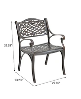 Outdoor Dining Chair Set of 2 Cast Aluminium Patio Dining Chair 2 Pcs Patio Bistro Chairs, Bronze