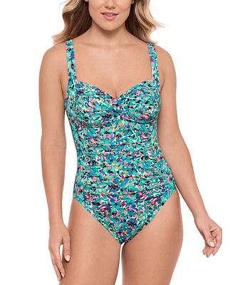 Swim Solutions Women's Twist-Front Shirred One-Piece Swimsuit, Exclusively at Macy's
