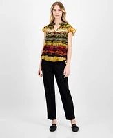 Anne Klein Women's Printed Ruffled-Neck Flutter-Sleeve Chiffon Top