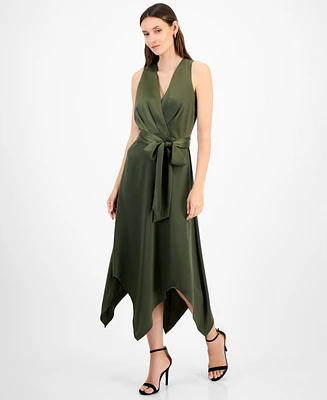 Anne Klein Women's Surplice Handkerchief-Hem Sleeveless Midi Dress