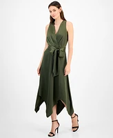 Anne Klein Women's Surplice Handkerchief-Hem Sleeveless Midi Dress