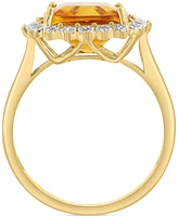 Effy Collection Diamond (1/10 ct. t.w.) & Citrine (3-5/8 ct. t.w.) Ring in 14K Yellow Gold