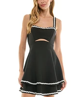 City Studios Juniors' Contrast-Trim Sleeveless Fit & Flare Mini Dress