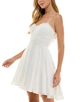 City Studios Juniors' Embellished-Strap Chiffon Fit & Flare Dress
