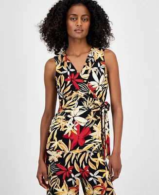 Anne Klein Women's Sleeveless Printed Wrap Blouse