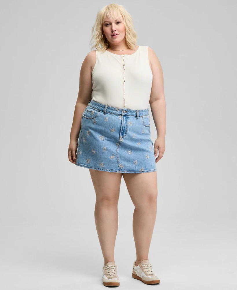 And Now This Trendy Plus Floral-Embroidered Denim Skirt, Exclusively at Macy's