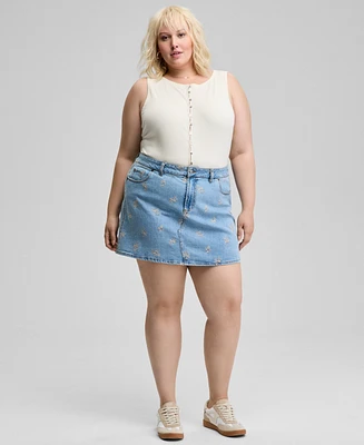 And Now This Trendy Plus Floral-Embroidered Denim Skirt, Exclusively at Macy's