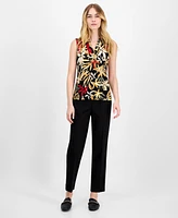 Anne Klein Women's Sleeveless Pleated V-Neck Shell Top