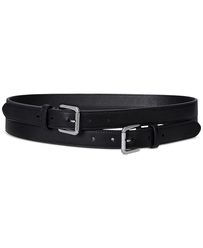 Lauren Ralph Leather Double-Buckle Stacked Belt