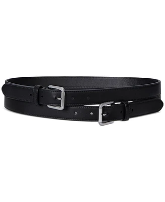 Lauren Ralph Leather Double-Buckle Stacked Belt