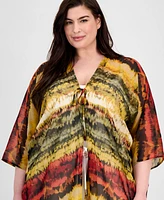 Anne Klein Plus Size Open-Front Scarf-Print Kimono