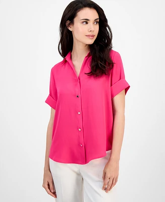 Ak Anne Klein Petite Collared Button-Front Shirt