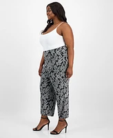 Ak Anne Klein Plus Printed Pull-On Wide-Leg Pants
