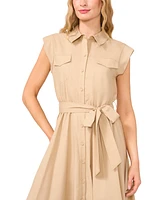 CeCe Women's Cotton Belted Midi Shirtdress