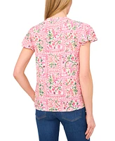 CeCe Women's Shirred V-Neck Flutter-Sleeve Blouse