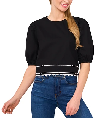 CeCe Women's Puff-Short-Sleeve Round-Neck Cotton Top