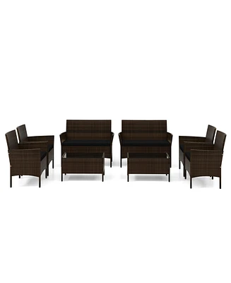 Gymax Pcs Outdoor Wicker Furniture Set Patio Rattan Conversation Set w/ Chair Cushions