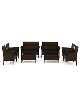 Gymax Pcs Outdoor Wicker Furniture Set Patio Rattan Conversation Set w/ Chair Cushions